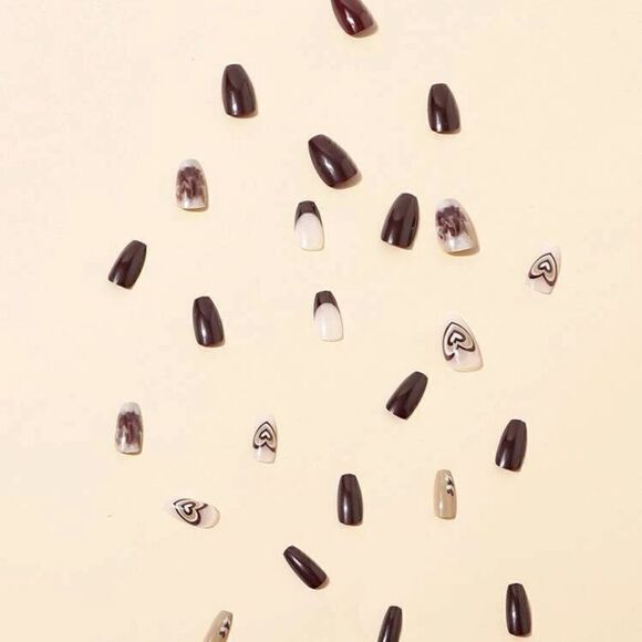 24 pcs Coffee Acrylic Press On Nail Set Reusable - Picture 6 of 9